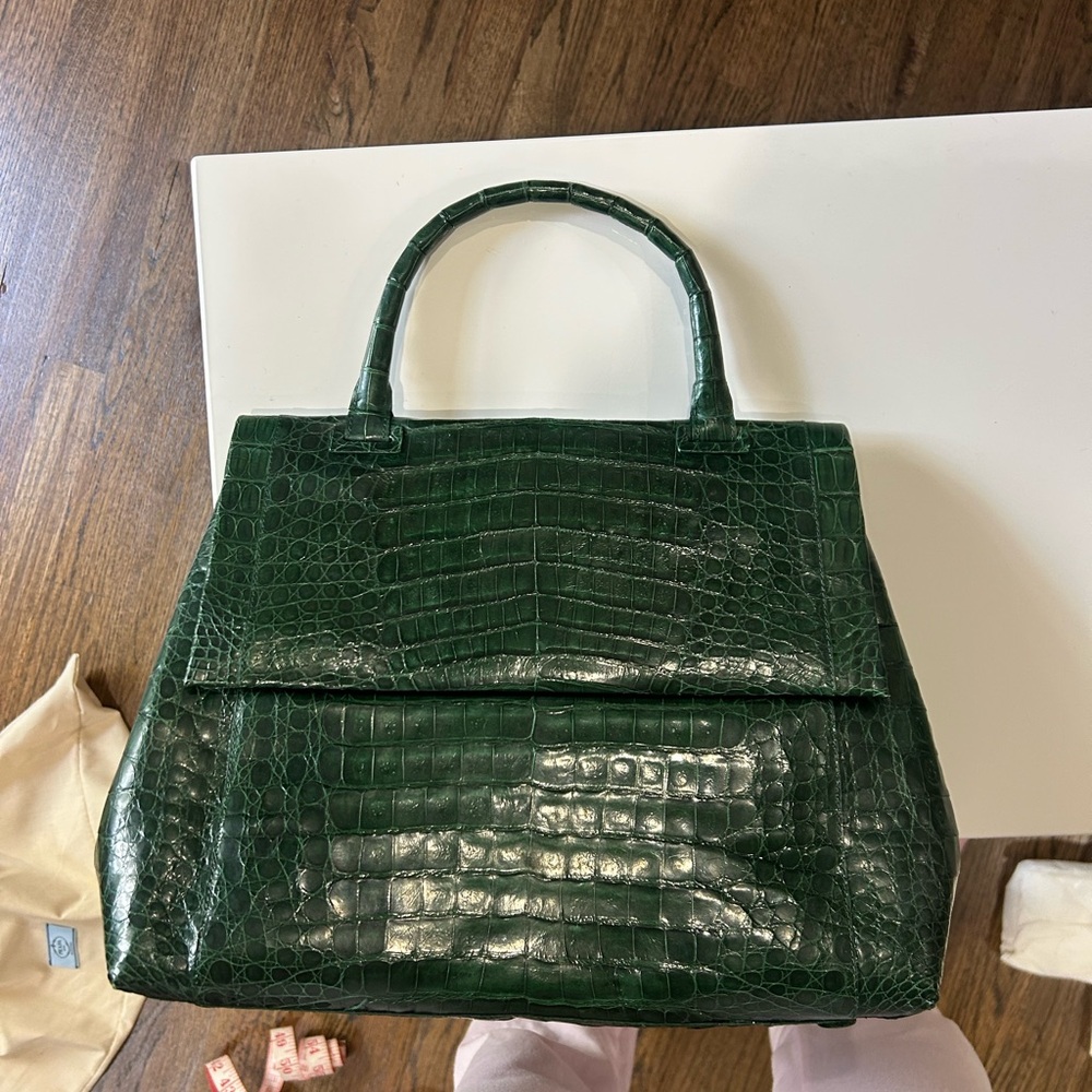 Nancy Gonzalez Dark Green Croc-Embossed Tote